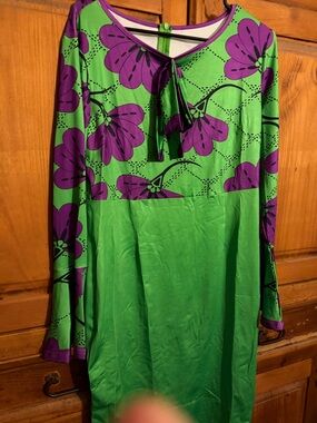 Green & Purple Floral Long Sleeve Dress